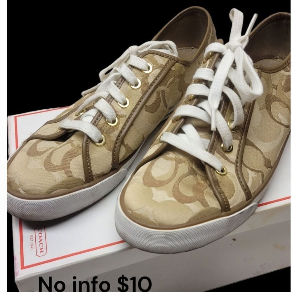 Coach Khaki Signature Canvas Sneakers Shoes Women's‎ Size 8.5M